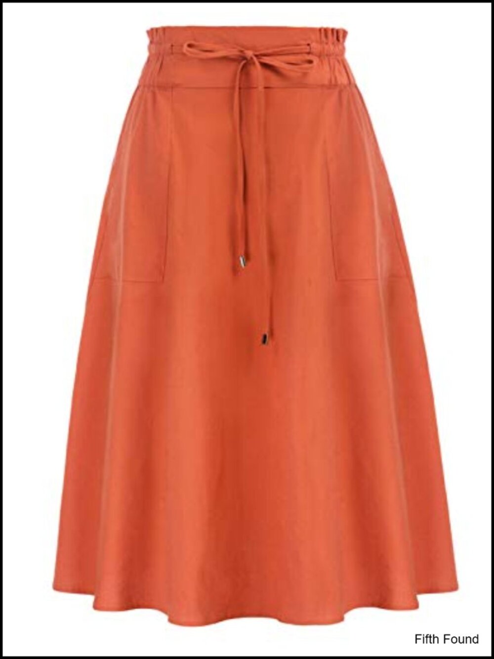 Cotton Linen Midi Skirt Frill Tie Waist A-Line with Pockets